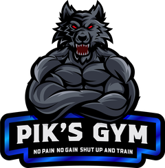 Pik's Gym logo — muscular wolf mascot
